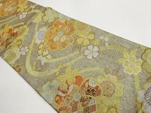 曲線に桜・菊・亀甲模様織出し袋帯